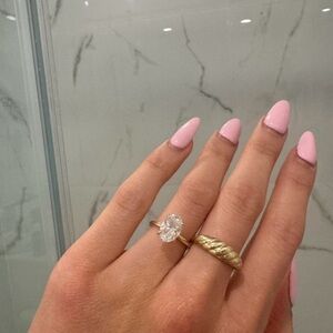 Gold Twisted Band Ring with Oval Solitaire | Women Jewelry